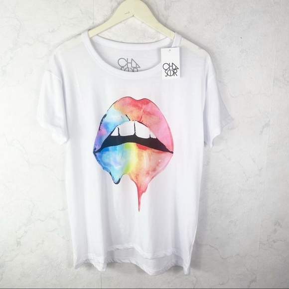 [Chaser] Classic White Rainbow Lips Graphic Tee - Picture 5 of 6
